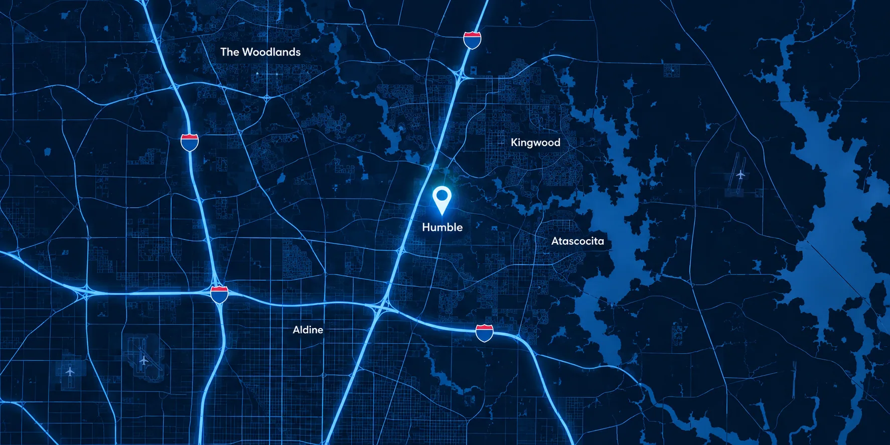 Map of Greater Houston with Humble location highlighted